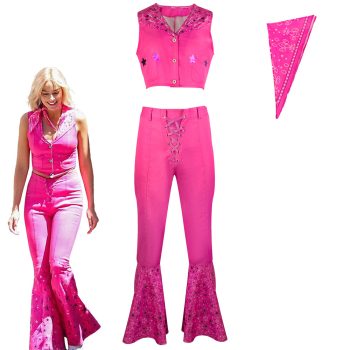 Women's Margot Robbie Barbie Cosplay Costume Pink Top Pants Barbie Cosplay Outfit